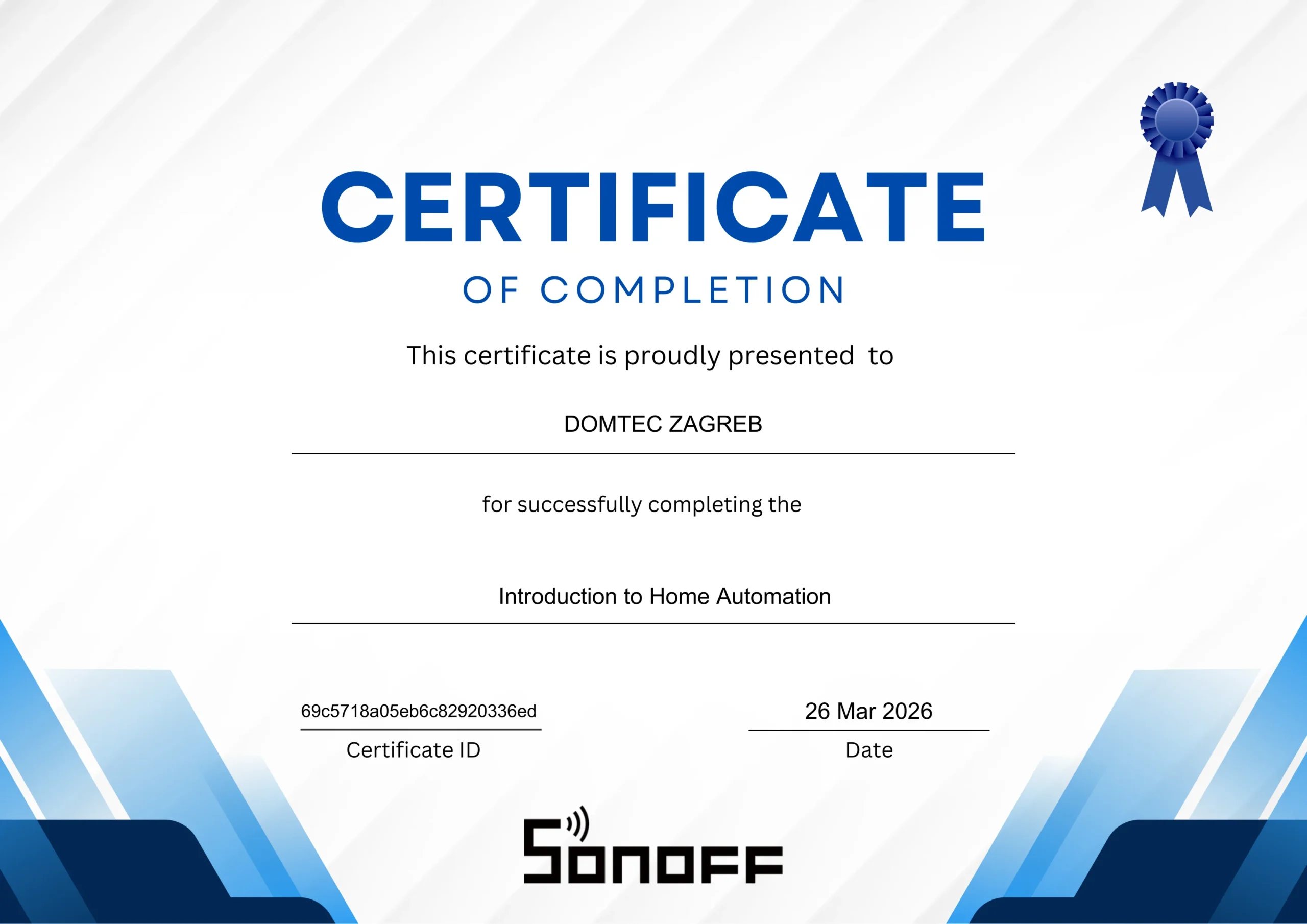 O nama certificate introduction to home automation 695a27704e19e2f927015f9a