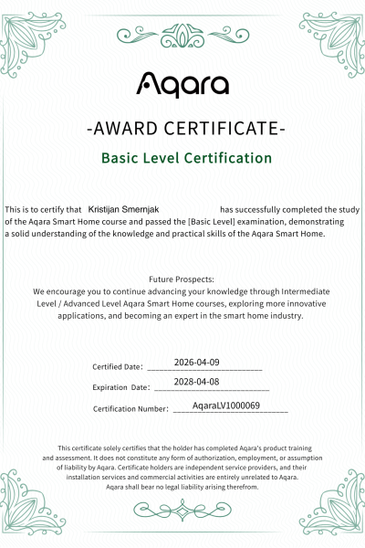 aqara certifikat